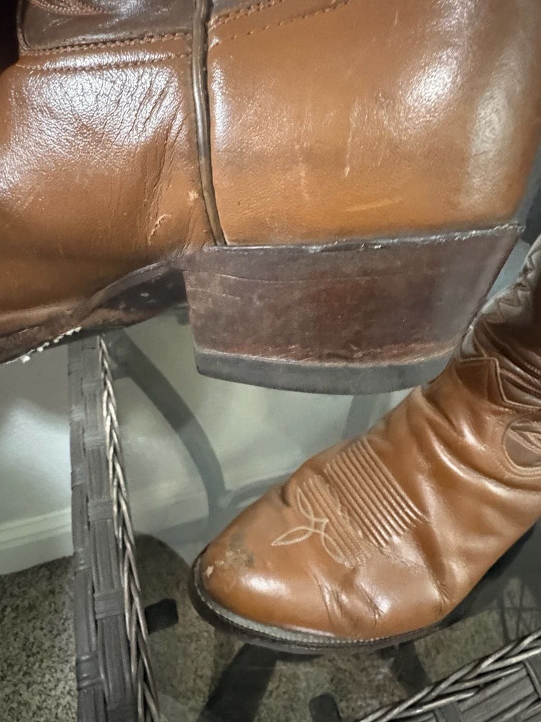 Vintage Tony Lama Two-Tone Brown Leather Western Cowboy Boots - Thumbnail 7