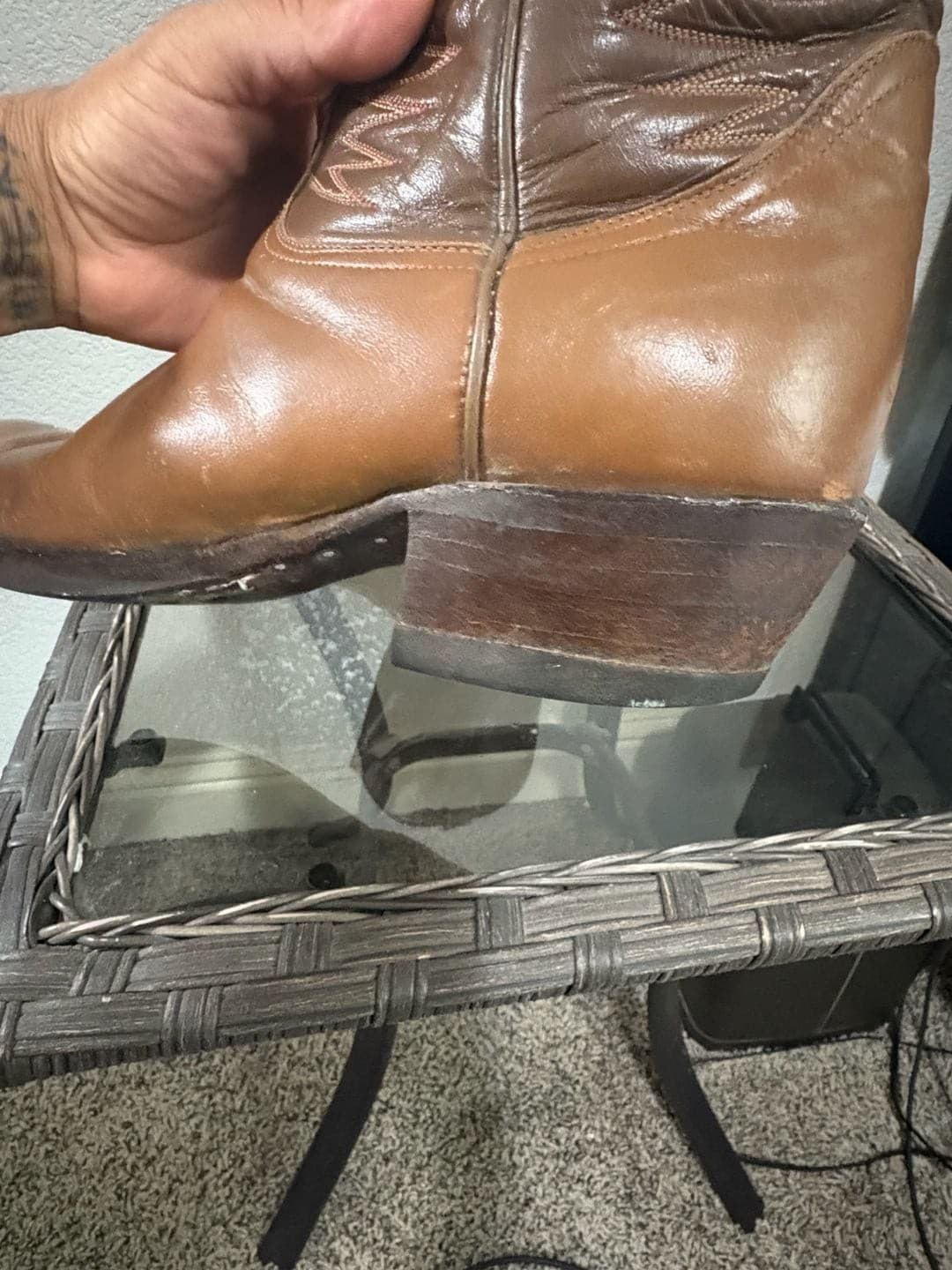 Vintage Tony Lama Two-Tone Brown Leather Western Cowboy Boots - Thumbnail 5