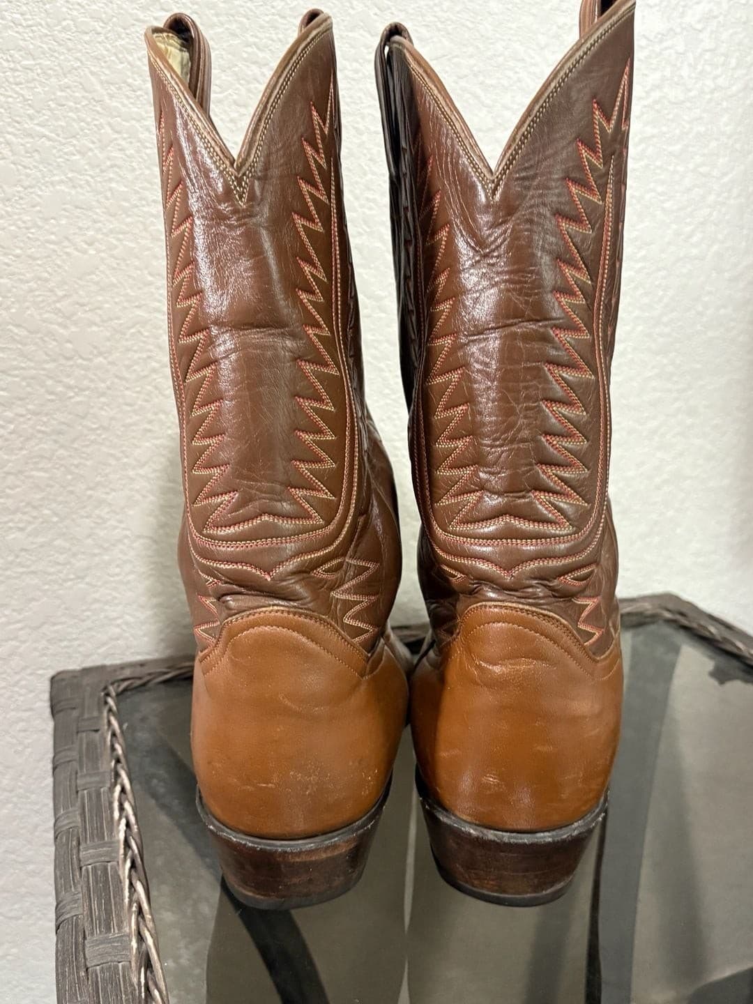 Vintage Tony Lama Two-Tone Brown Leather Western Cowboy Boots - Thumbnail 10