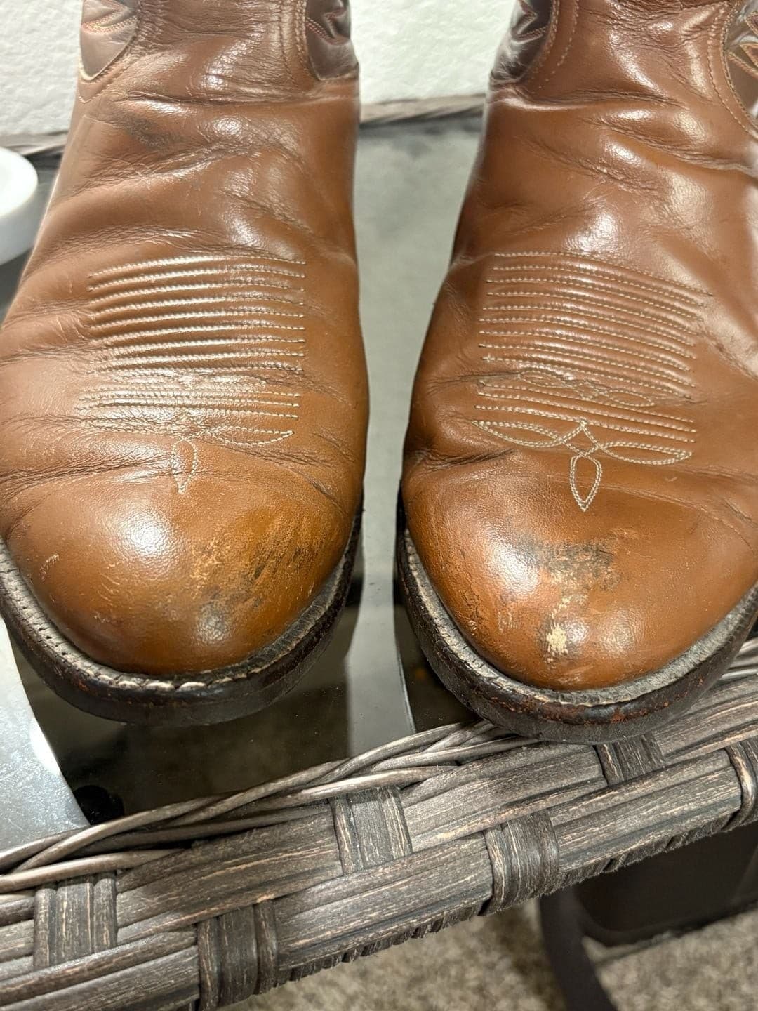Vintage Tony Lama Two-Tone Brown Leather Western Cowboy Boots - Thumbnail 4