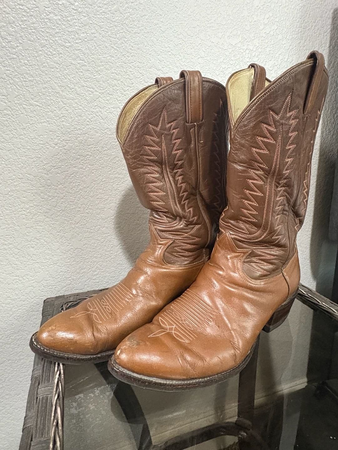 Vintage Tony Lama Two-Tone Brown Leather Western Cowboy Boots - Thumbnail 2