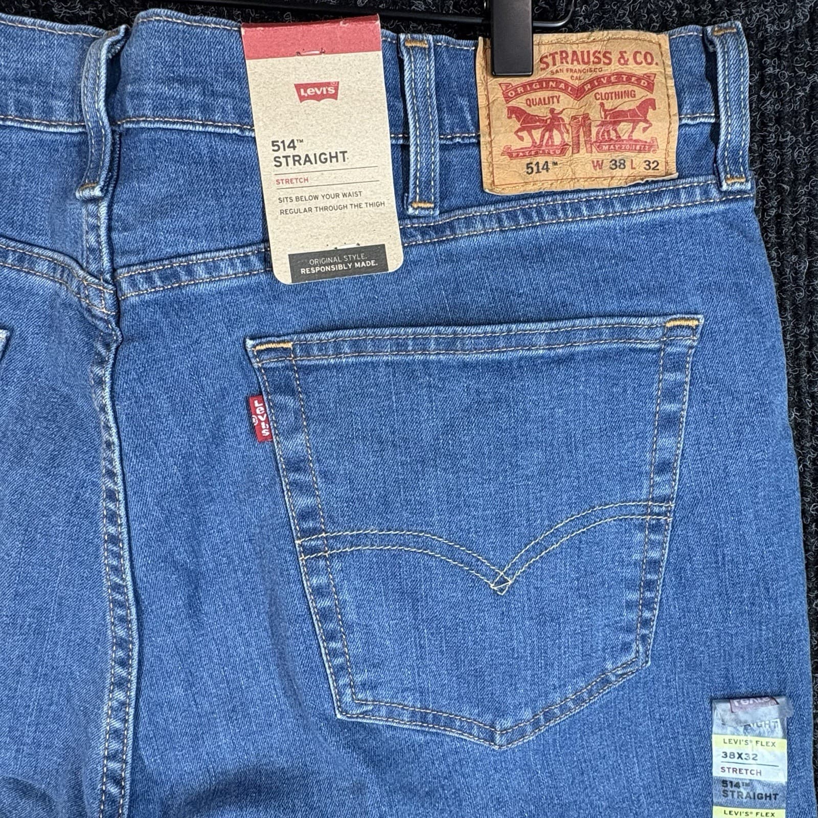 Levi's 514 Men's Straight Leg Stretch Blue Jeans, Size 38"x32" - Thumbnail 11