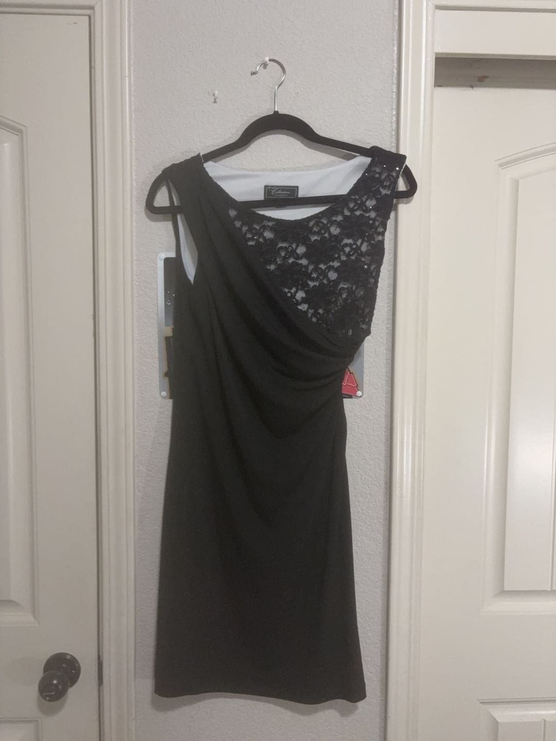 Collection by Dressbarn Black Lace Sequin Ruched Petite Dress Size 6