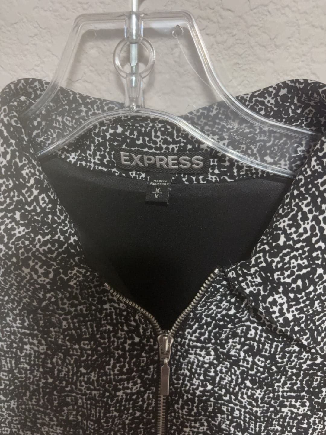 Express Black and White Abstract Print Full Zip Shirt Dress Size M - Thumbnail 2