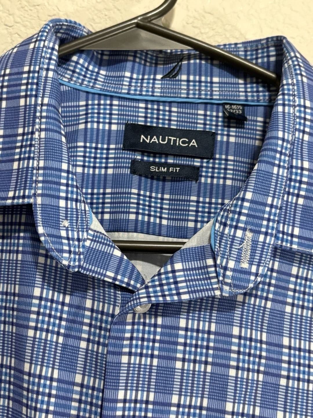 Nautica Men's Long Sleeve Button Down Shirt Blue Plaid Slim Fit 16-16.5 32/33 - Thumbnail 2