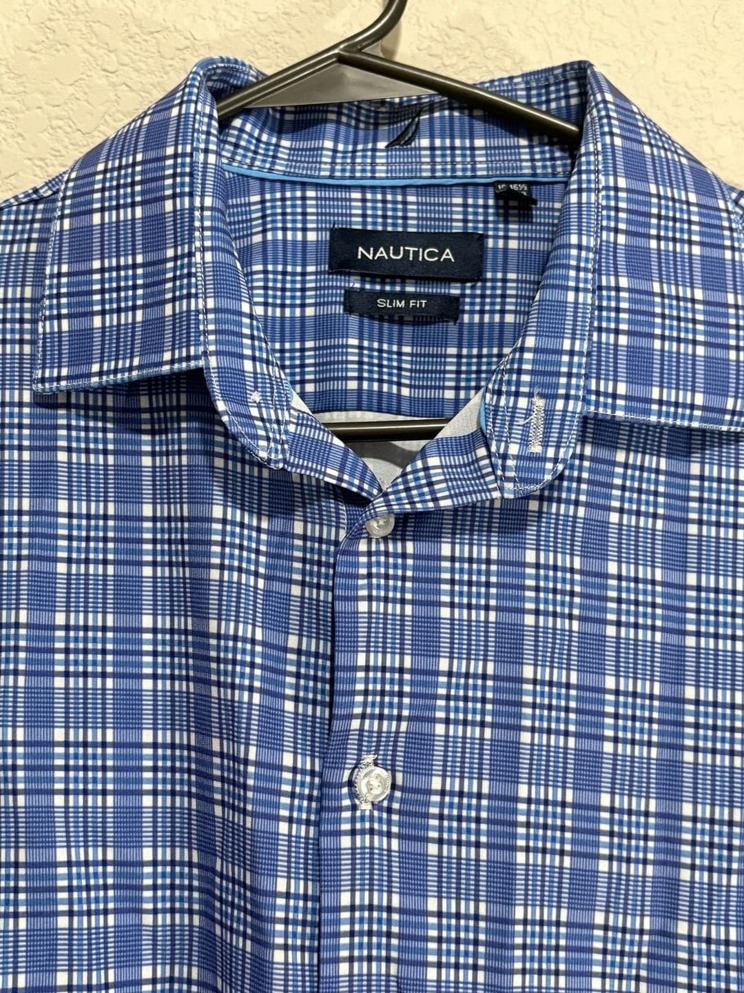 Nautica Men's Long Sleeve Button Down Shirt Blue Plaid Slim Fit 16-16.5 32/33 - Thumbnail 7