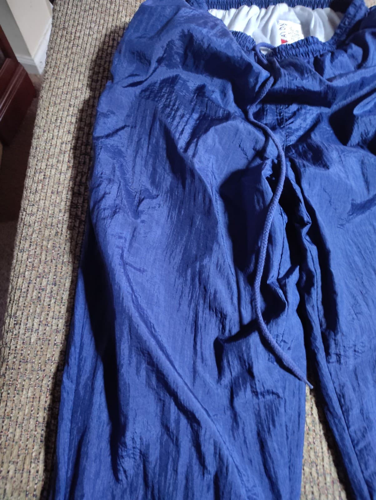 Vintage Avon Style Blue Nylon Pants sz M Elastic Waist/Drawstring Lined - Thumbnail 2