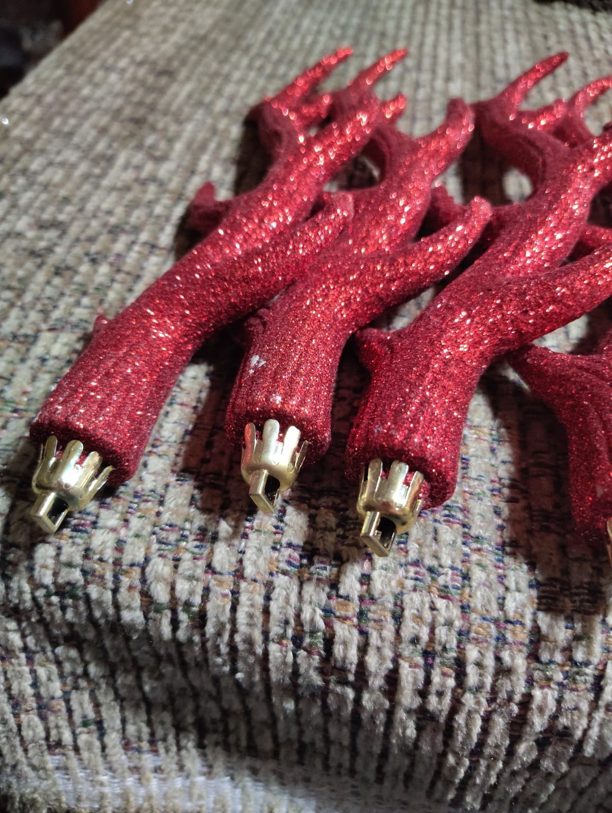 4 Reindeer Antler Red Glittered Christmas Ornaments 8” long - Thumbnail 6