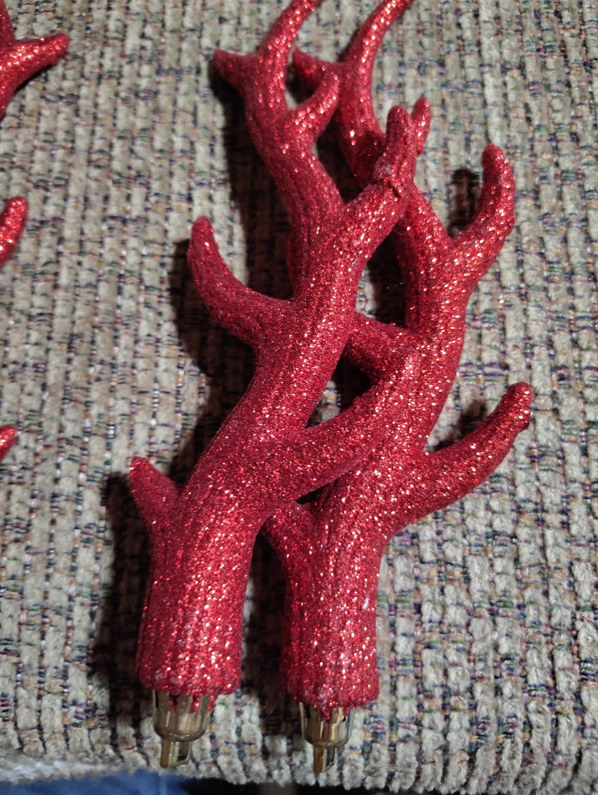 4 Reindeer Antler Red Glittered Christmas Ornaments 8” long - Thumbnail 3