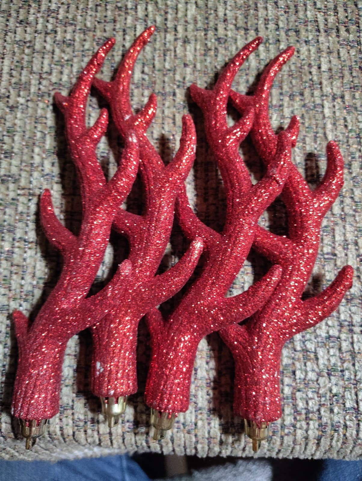 4 Reindeer Antler Red Glittered Christmas Ornaments 8” long - Thumbnail 5