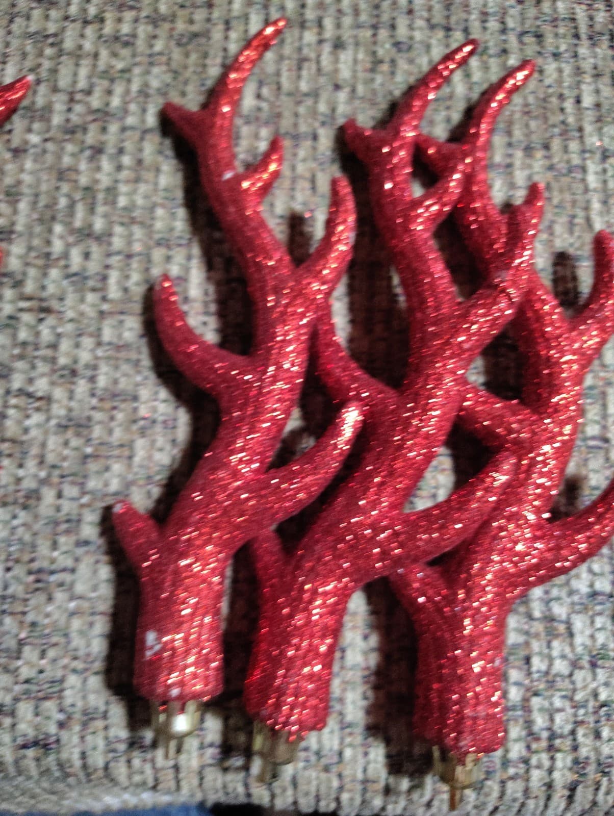 4 Reindeer Antler Red Glittered Christmas Ornaments 8” long - Thumbnail 4