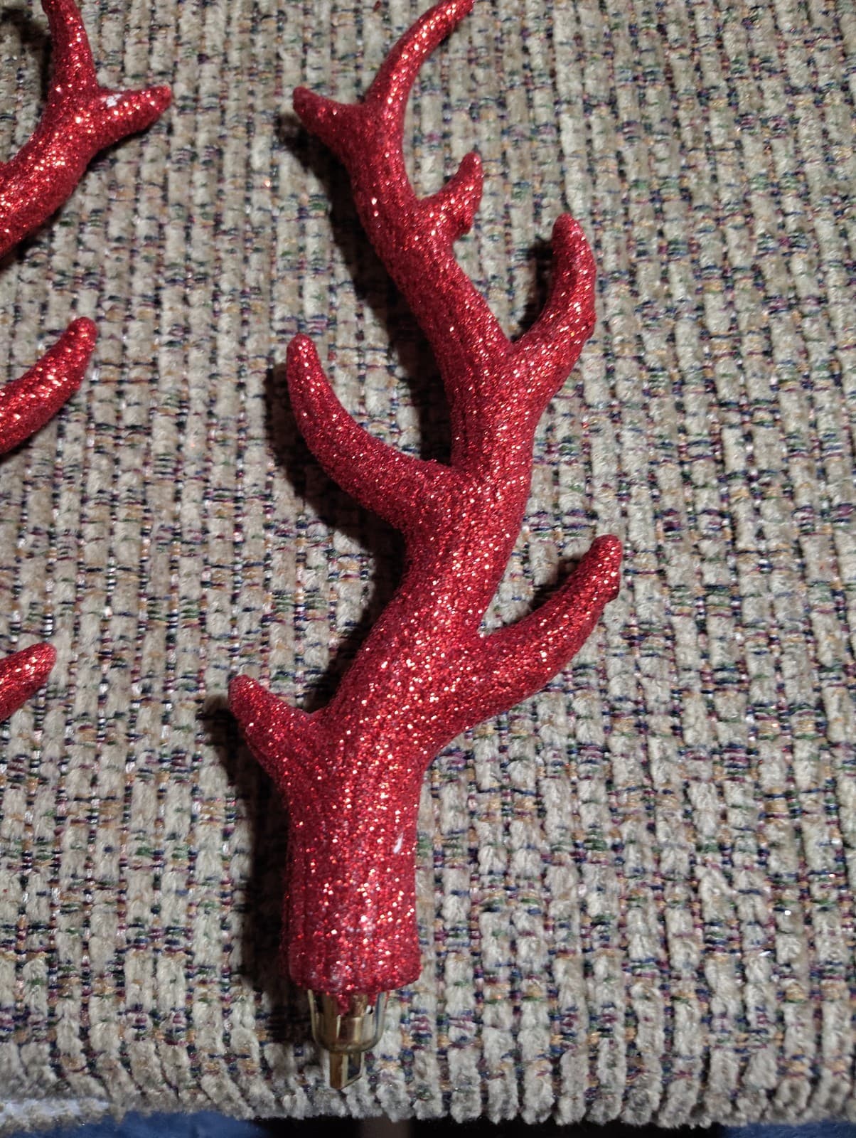 4 Reindeer Antler Red Glittered Christmas Ornaments 8” long - Thumbnail 2
