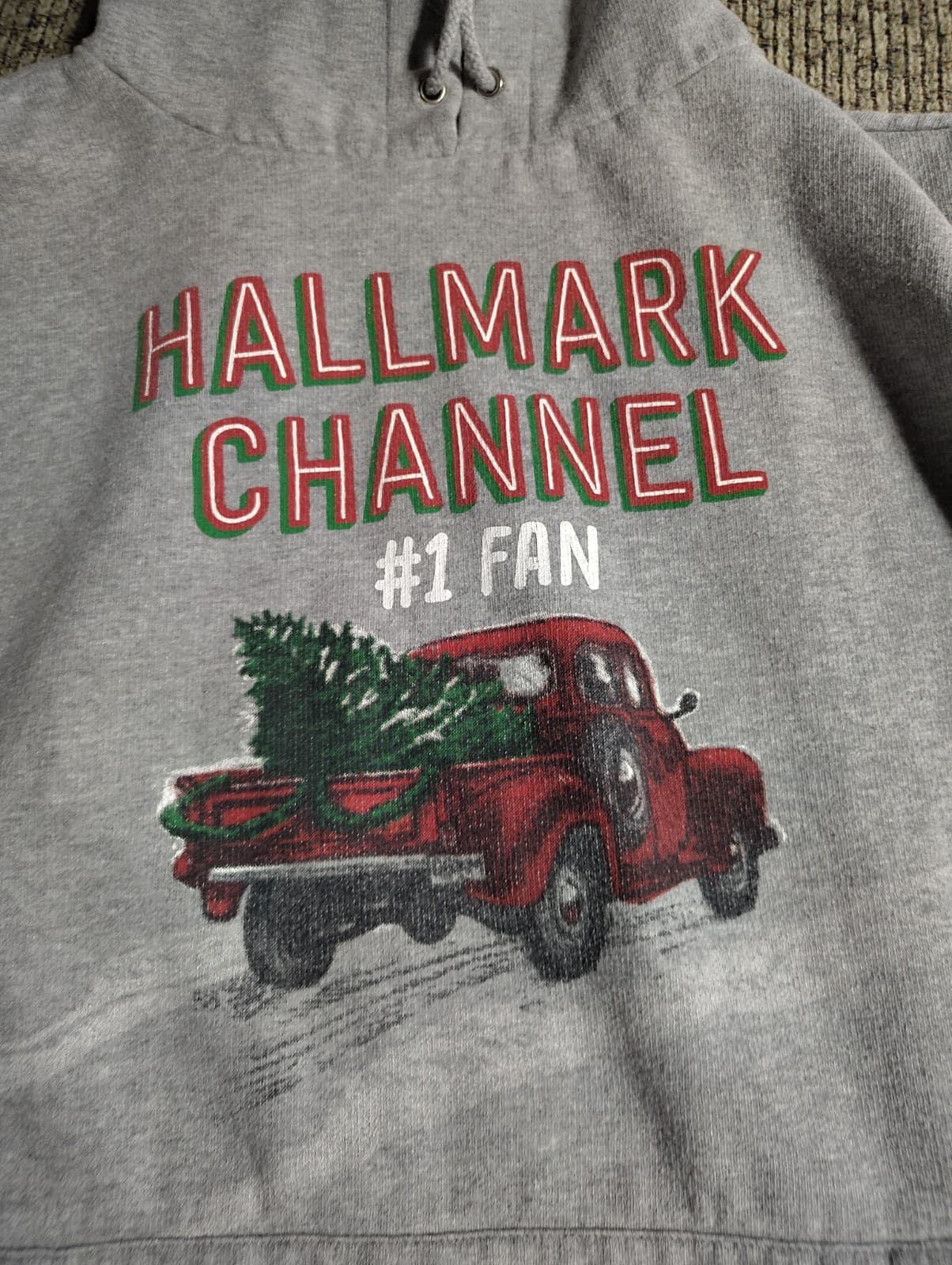 HALLMARK CHANNEL #1 Fan Hooded Sweatshirt Gray with Plaid lining and Truck Print - Thumbnail 5