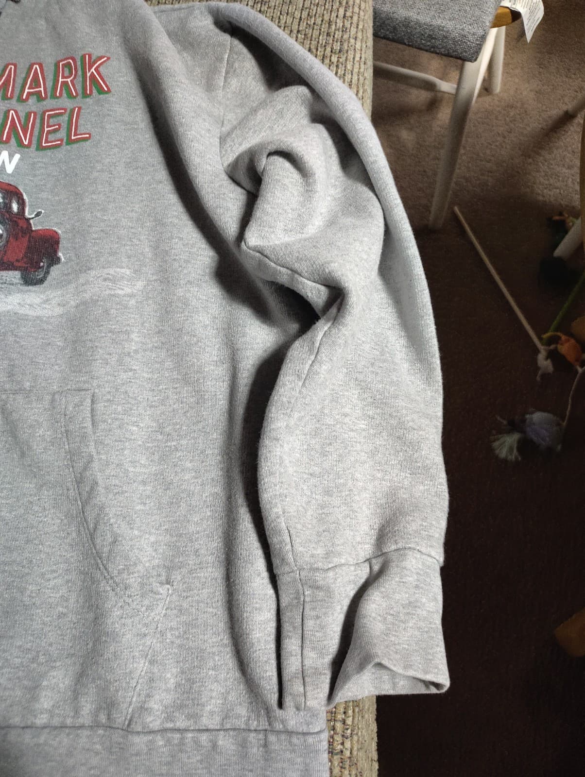 HALLMARK CHANNEL #1 Fan Hooded Sweatshirt Gray with Plaid lining and Truck Print - Thumbnail 3