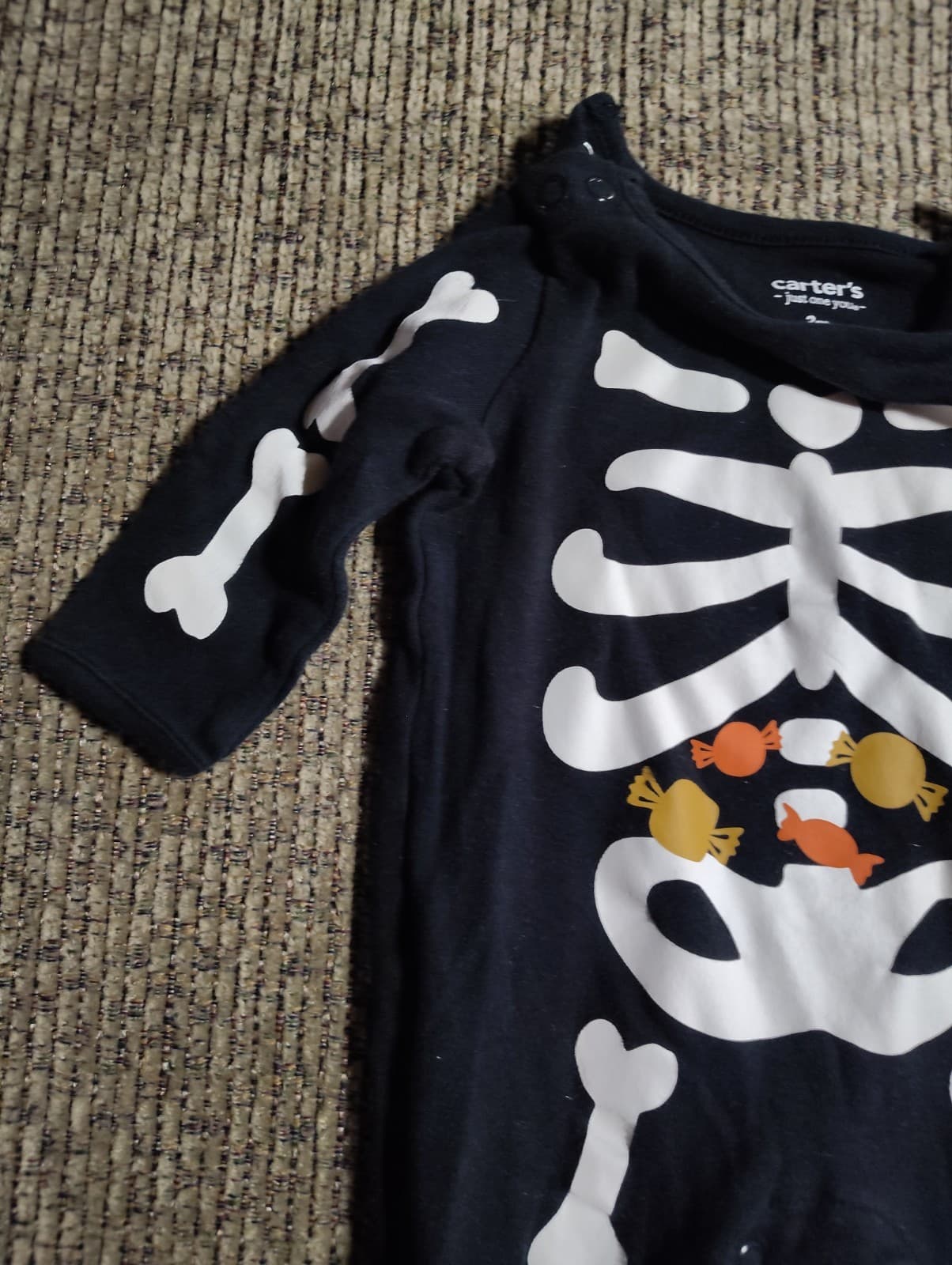 Carter's Baby Halloween Black Skeleton Bodysuit 3 Months - Thumbnail 3