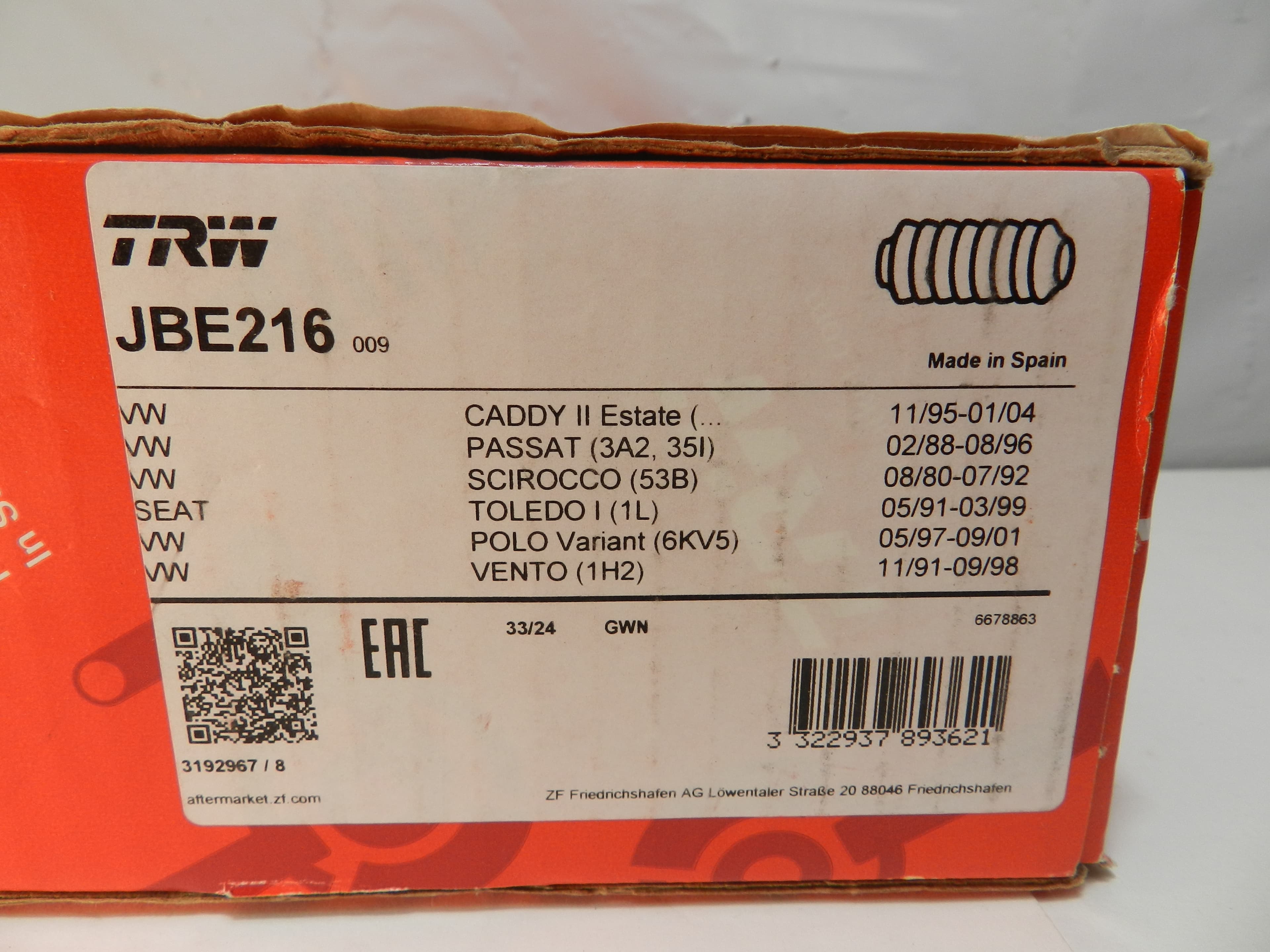 TRW Replacement Bellows JBE216 VW (P61K) - Thumbnail 3