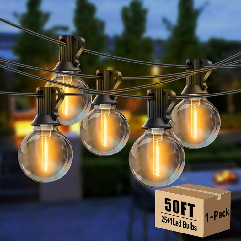 DAYBETTER Outdoor String Lights  50ft  with 25 G40 Edison Vintage Bulbs  Waterproof for Patio Garden Gazebo Bistro Cafe Backyard - Thumbnail 3