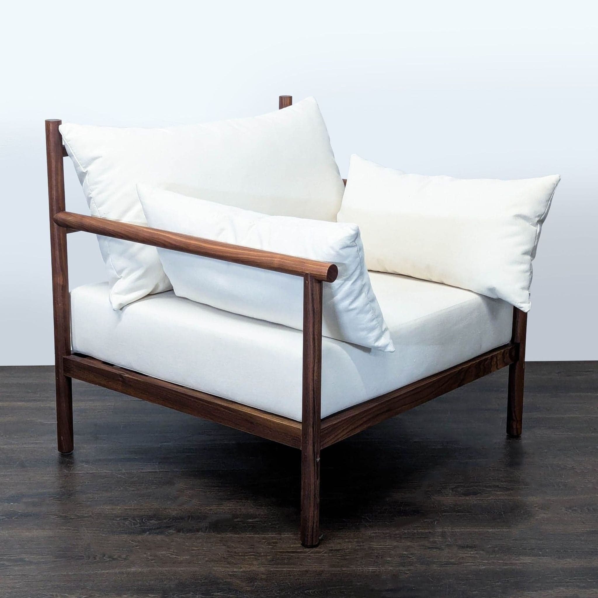 The Citizenry Modern Lounge Chair with Solid Wood Frame and White Cushions - Thumbnail 2