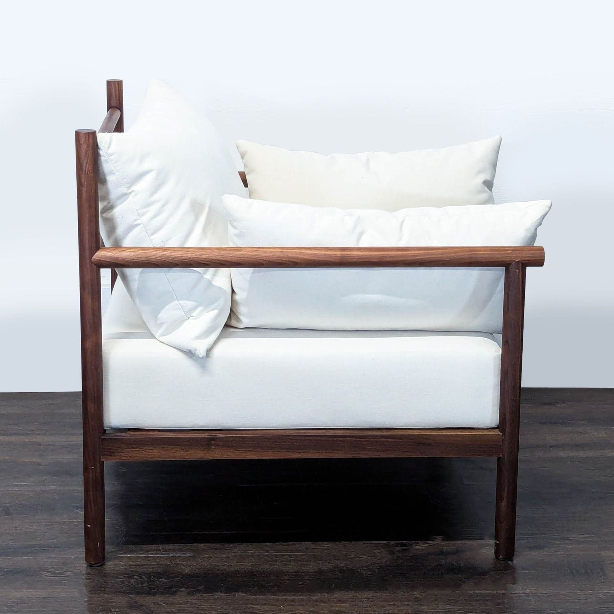 The Citizenry Modern Lounge Chair with Solid Wood Frame and White Cushions - Thumbnail 3