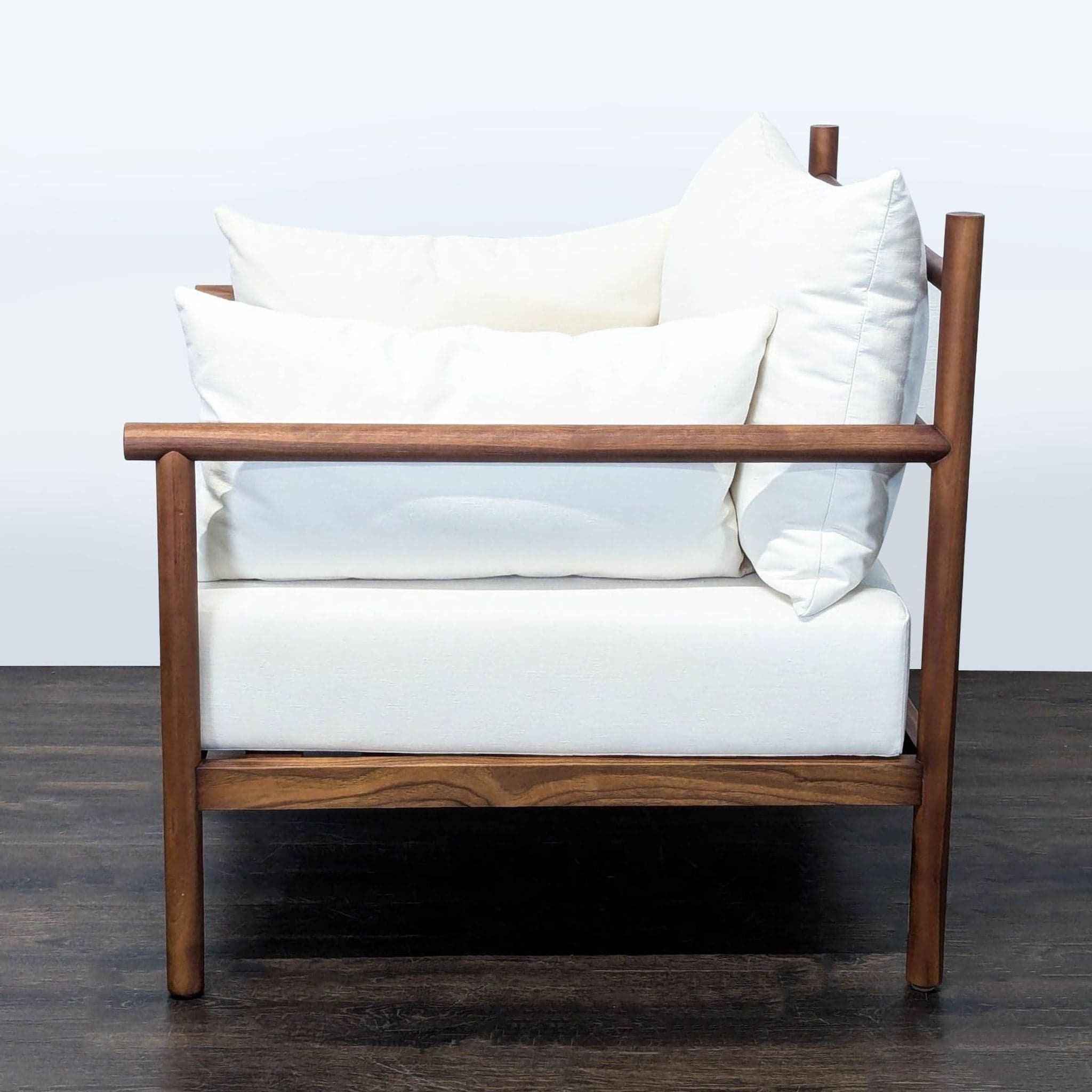The Citizenry Modern Lounge Chair with Solid Wood Frame and White Cushions - Thumbnail 5