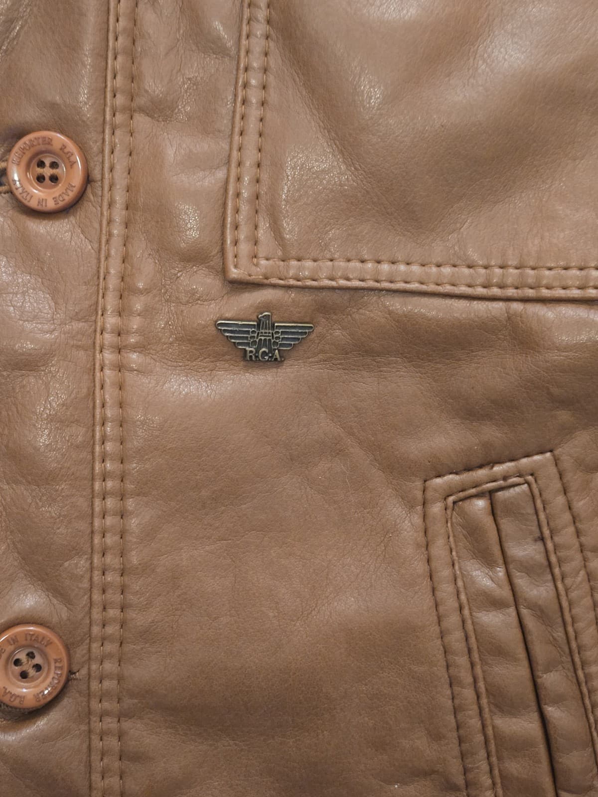 Reportage RGA Made in Italy Brown Leather Jacket Mens Medium Soft Lambskin Style - Thumbnail 4