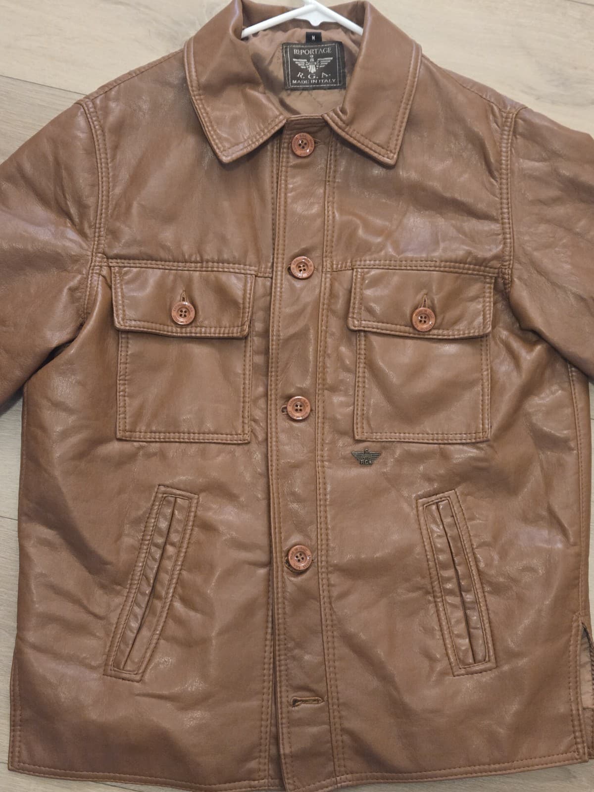 Reportage RGA Made in Italy Brown Leather Jacket Mens Medium Soft Lambskin Style - Thumbnail 2
