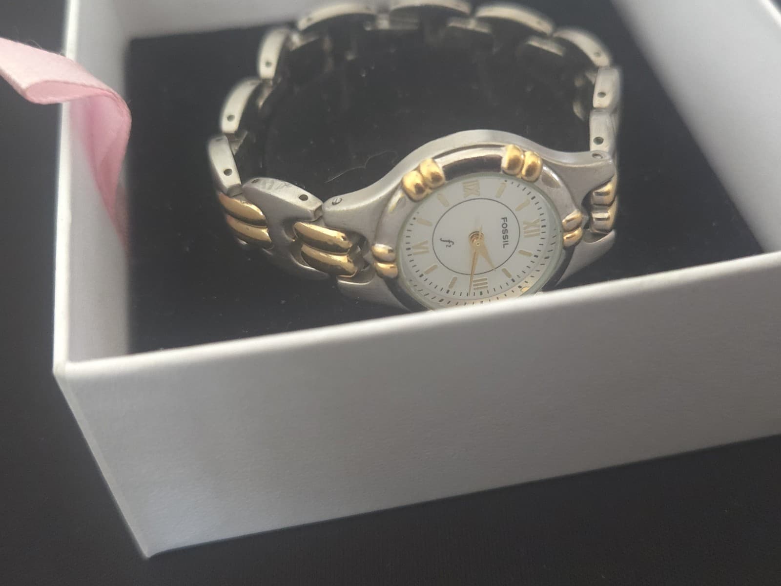 Fossil F2 Watch Women Stainless Steel Silver Gold Battery WR White Quartz - Thumbnail 3