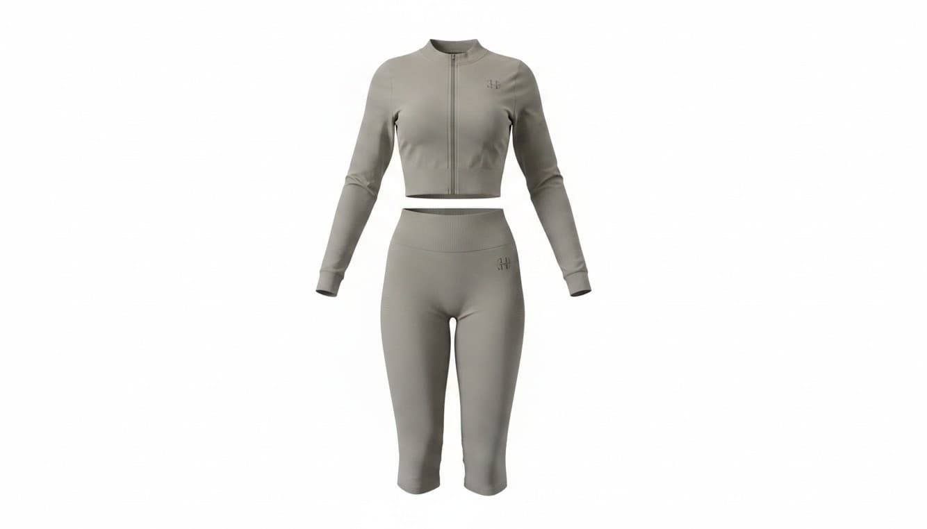 HerCore Women’s Gray Yoga Outfit Set Zip Jacket Leggings Activewear Matching - Thumbnail 2