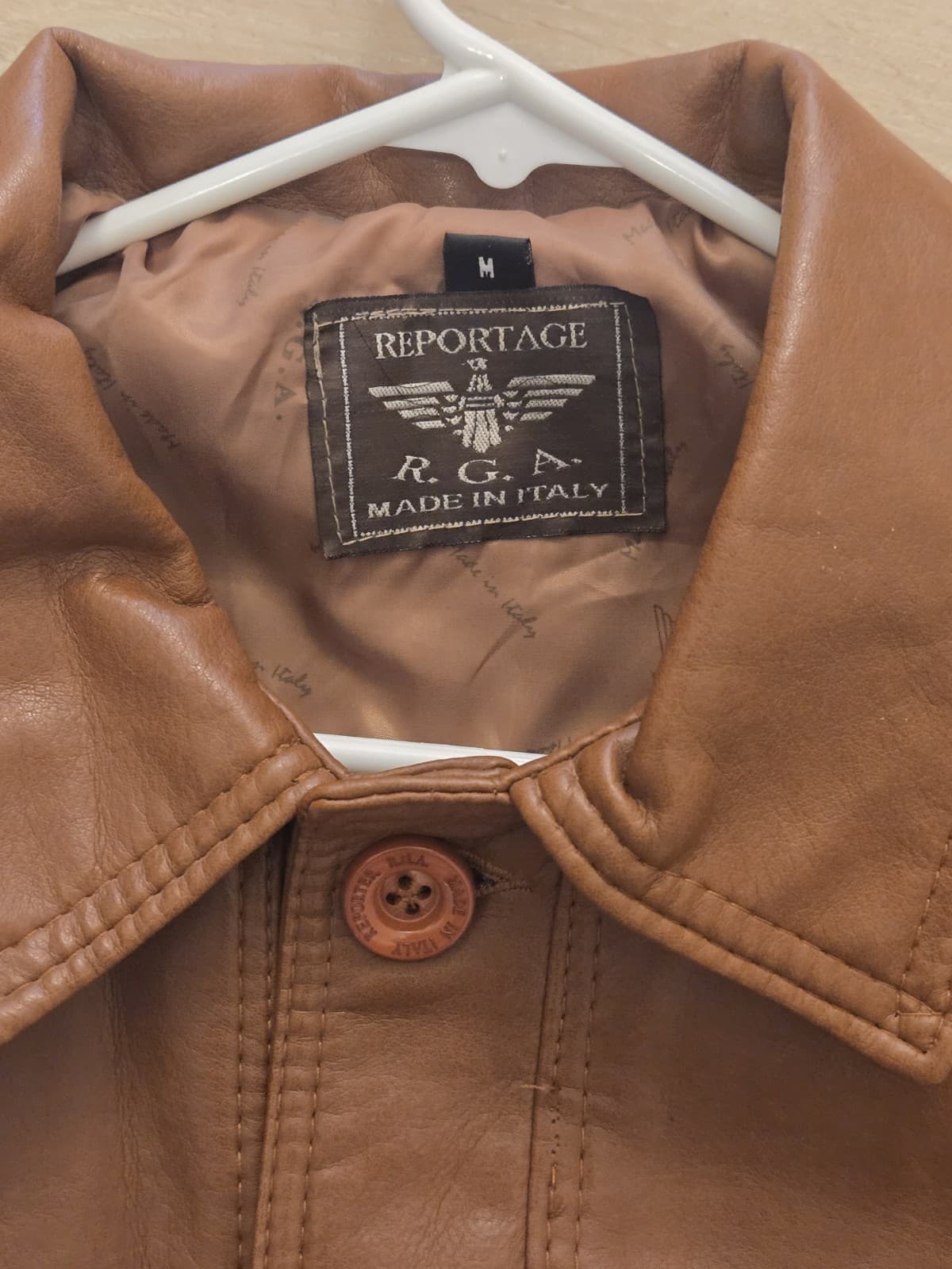 Reportage RGA Made in Italy Brown Leather Jacket Mens Medium Soft Lambskin Style - Thumbnail 3