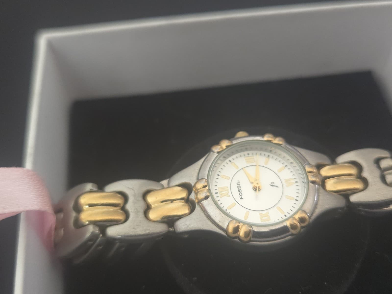 Fossil F2 Watch Women Stainless Steel Silver Gold Battery WR White Quartz - Thumbnail 4