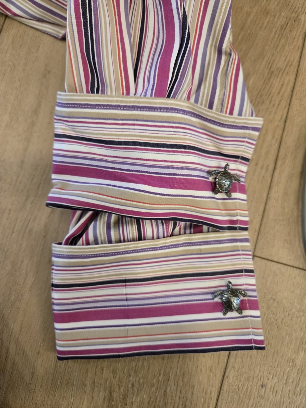 Duchamp London Dress Shirt Men’s 2XL Striped French Cuff w Turtle Cufflinks - Thumbnail 3