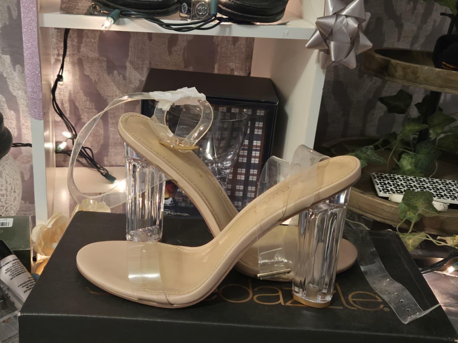 🚨JustFab Clear Heels For Women 4Inches Chunky Heels Sandals Nude Ankle- Size 10 - Thumbnail 13