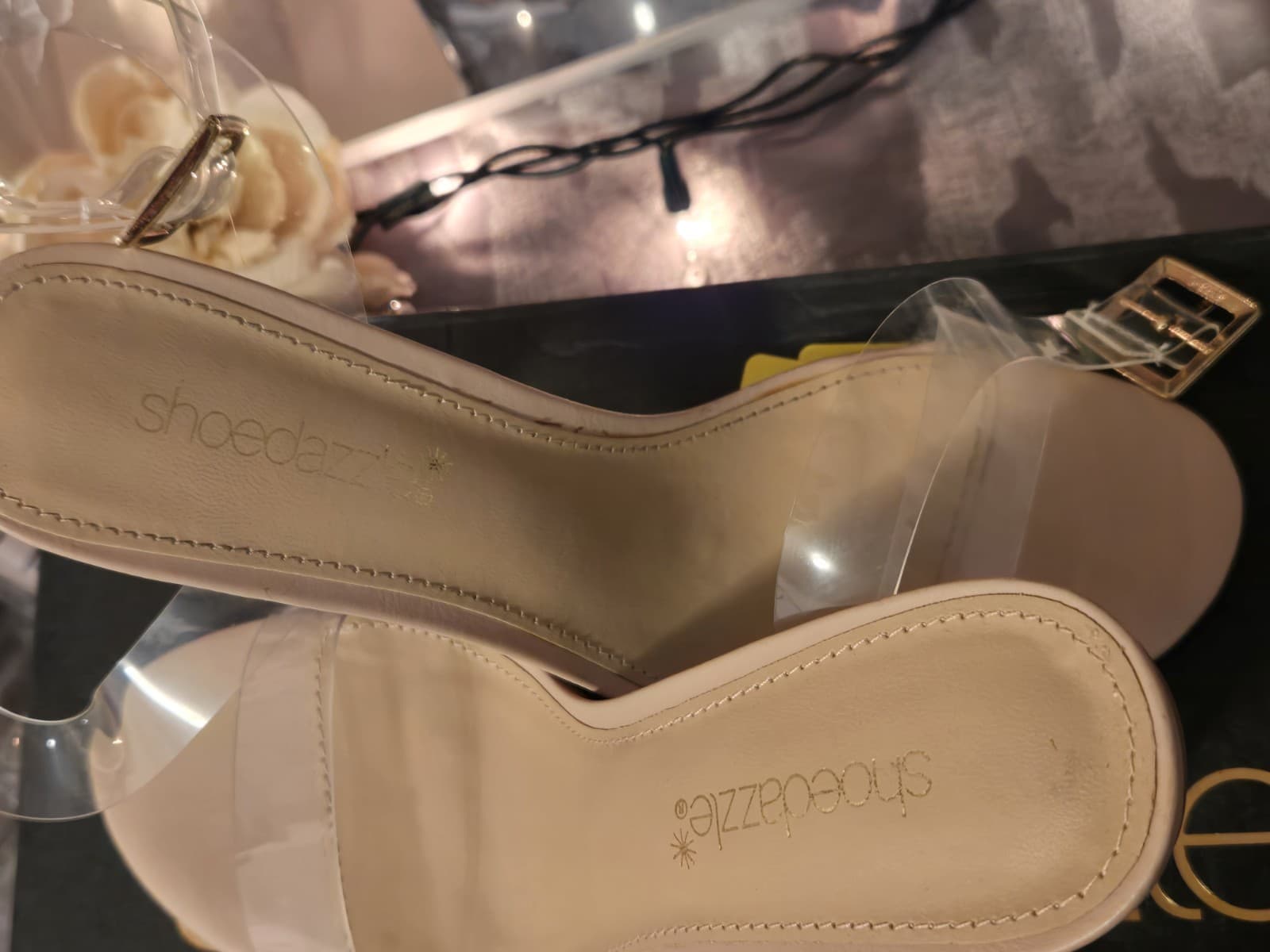 🚨JustFab Clear Heels For Women 4Inches Chunky Heels Sandals Nude Ankle- Size 10 - Thumbnail 3