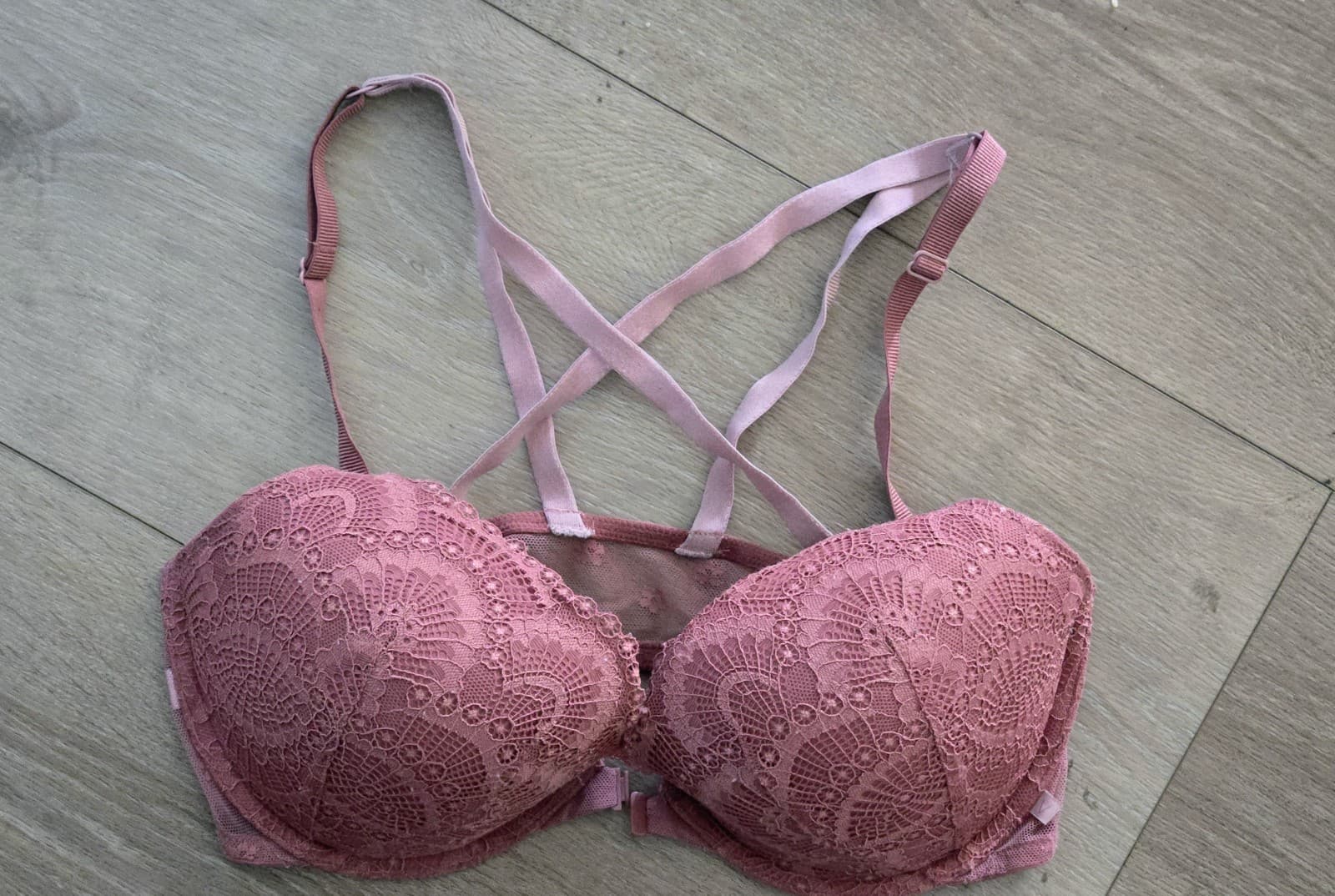 Victoria's Secret 36D Pink Lace Longline Bra Strappy Back Lingerie