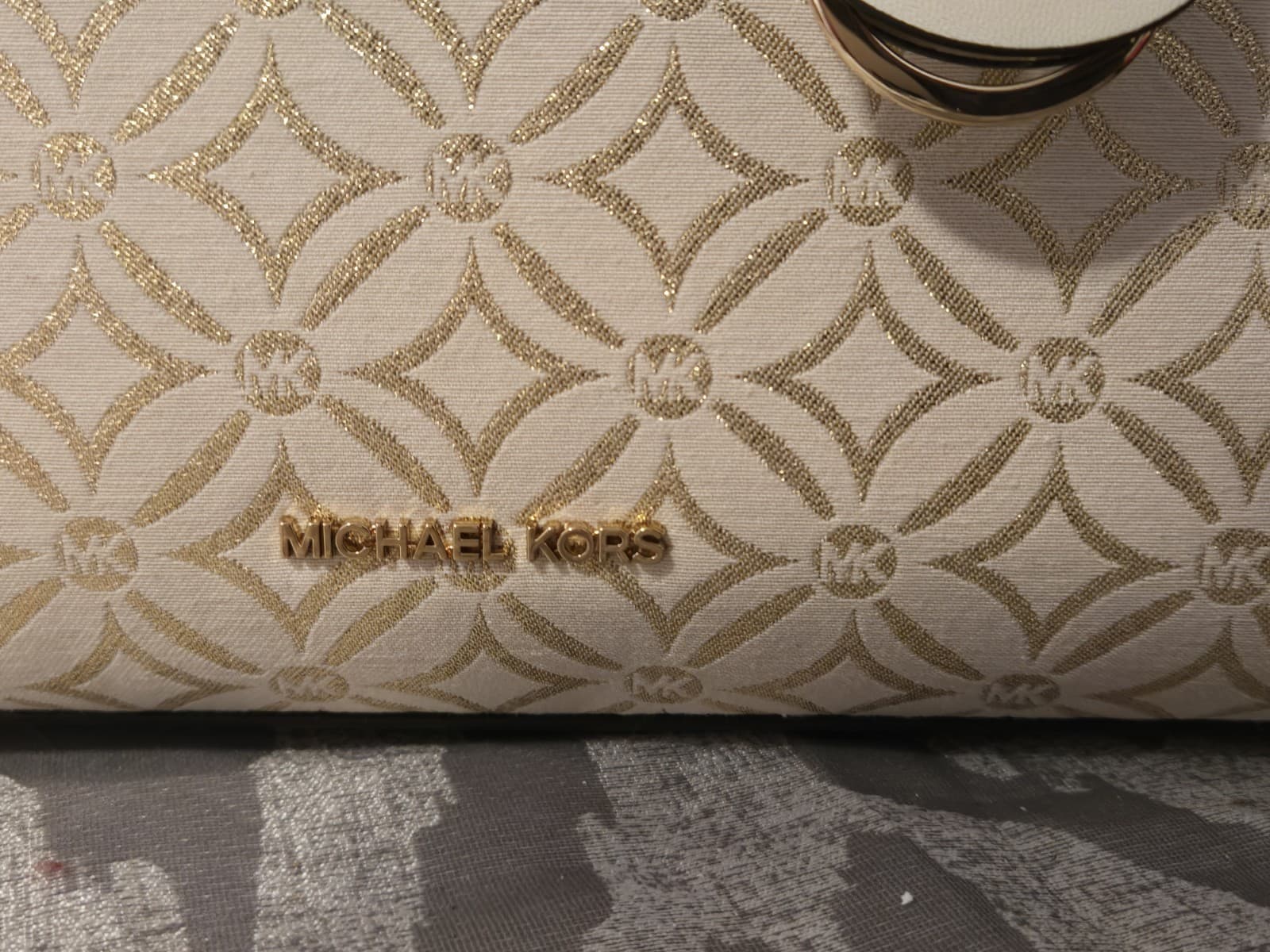 Michael Kors Mirella Small Shopper Tote Crossbody Cream Gold MK Logo NWT - Thumbnail 3
