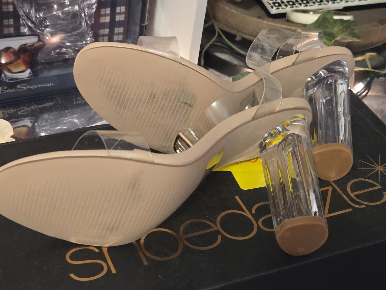 🚨JustFab Clear Heels For Women 4Inches Chunky Heels Sandals Nude Ankle- Size 10 - Thumbnail 8