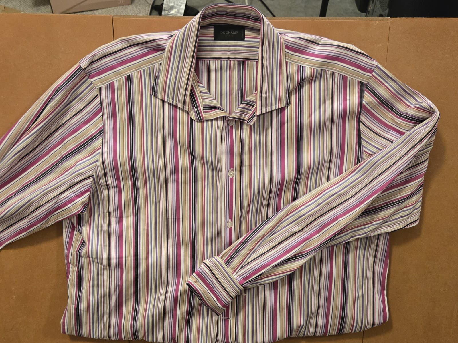 Duchamp London Dress Shirt Men’s 2XL Striped French Cuff w Turtle Cufflinks - Thumbnail 6