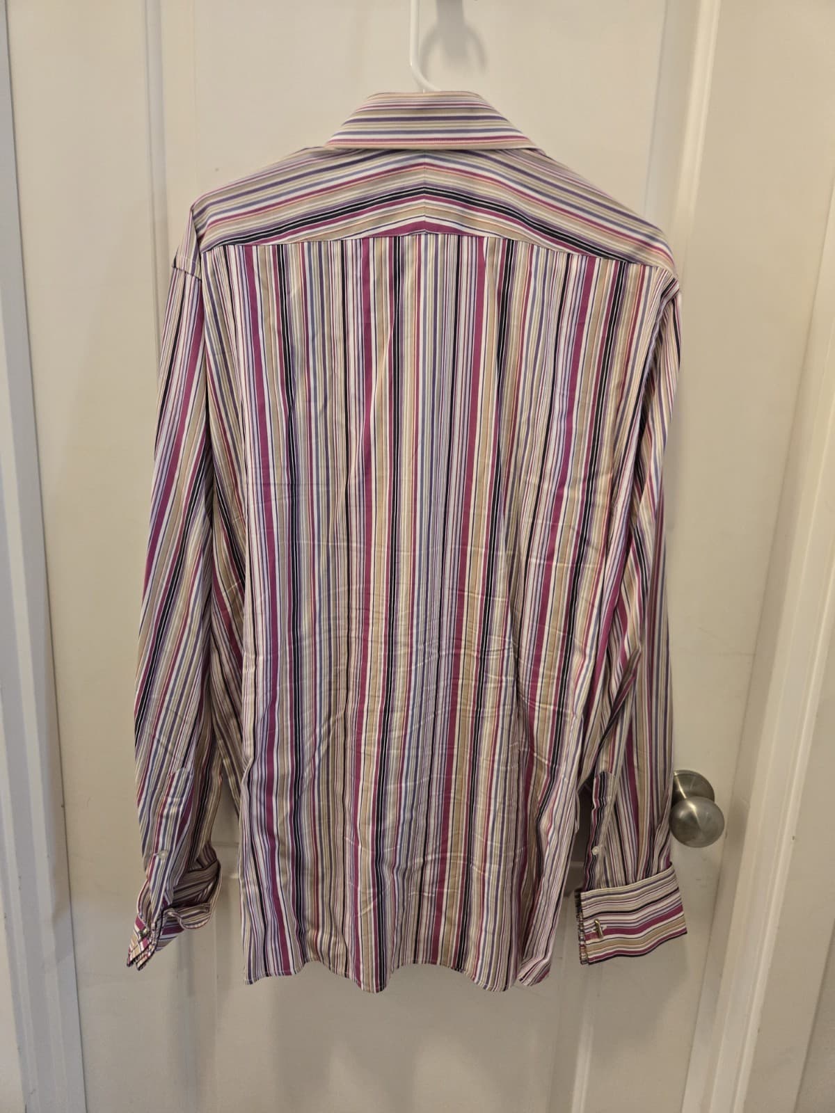 Duchamp London Dress Shirt Men’s 2XL Striped French Cuff w Turtle Cufflinks - Thumbnail 2