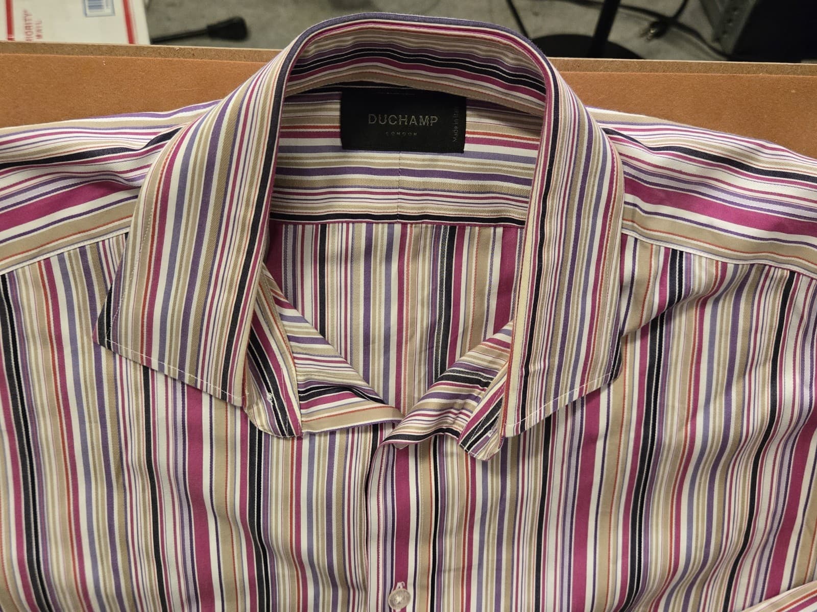 Duchamp London Dress Shirt Men’s 2XL Striped French Cuff w Turtle Cufflinks - Thumbnail 7