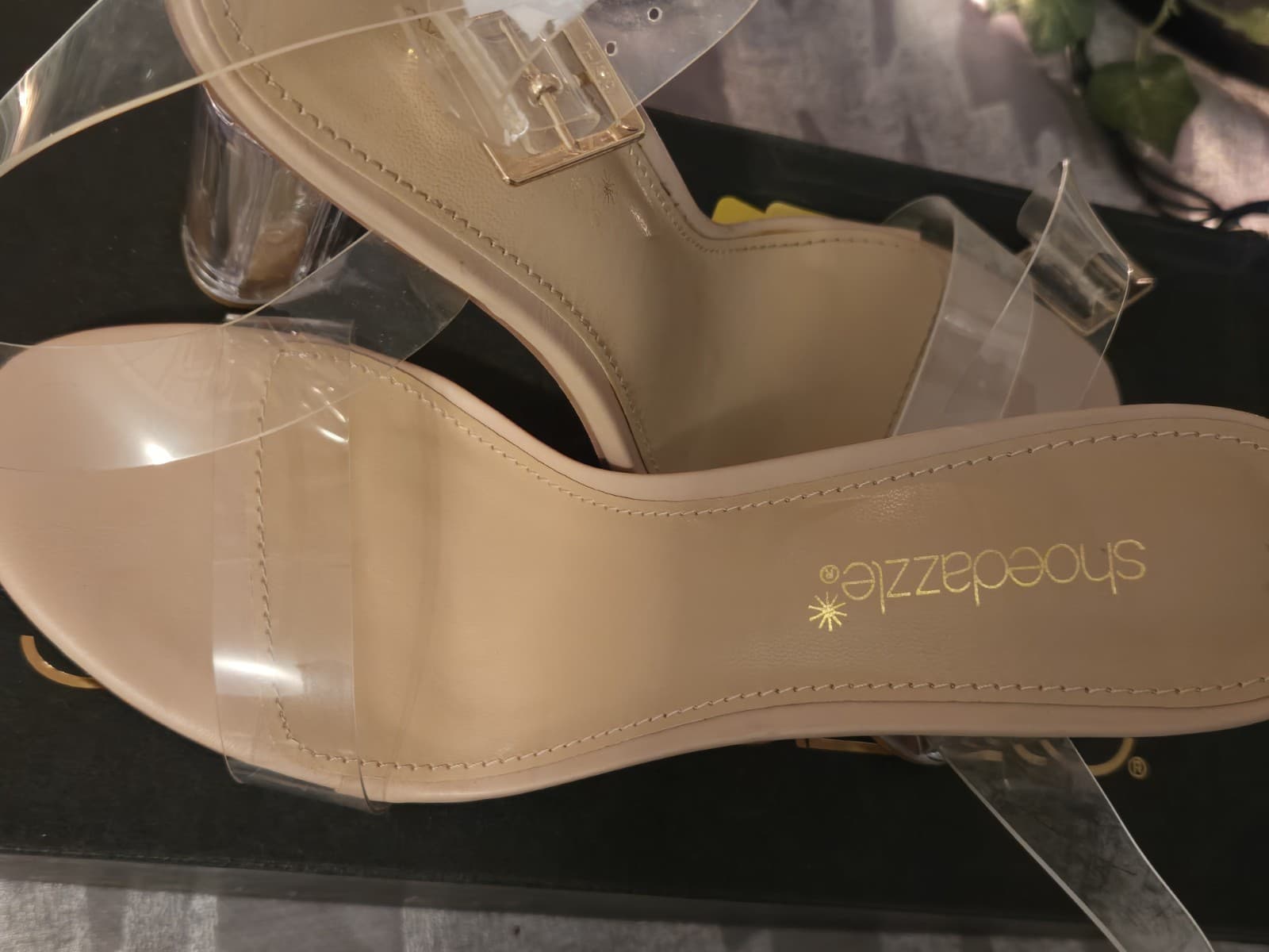 🚨JustFab Clear Heels For Women 4Inches Chunky Heels Sandals Nude Ankle- Size 10 - Thumbnail 2