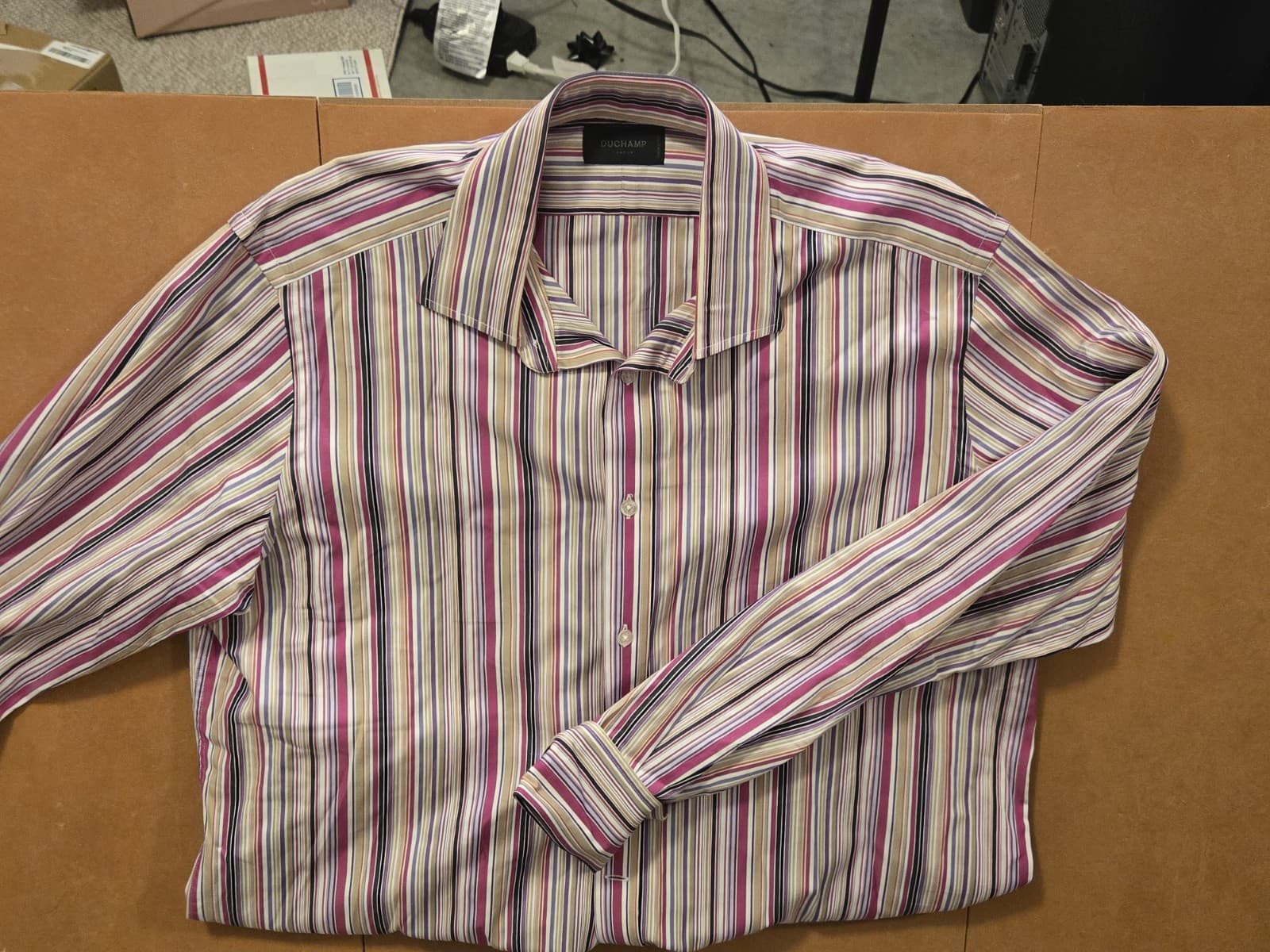 Duchamp London Dress Shirt Men’s 2XL Striped French Cuff w Turtle Cufflinks - Thumbnail 5