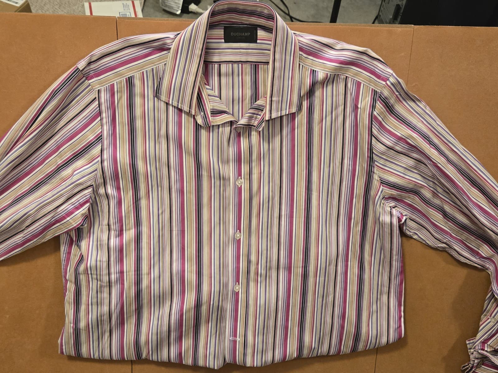 Duchamp London Dress Shirt Men’s 2XL Striped French Cuff w Turtle Cufflinks - Thumbnail 4