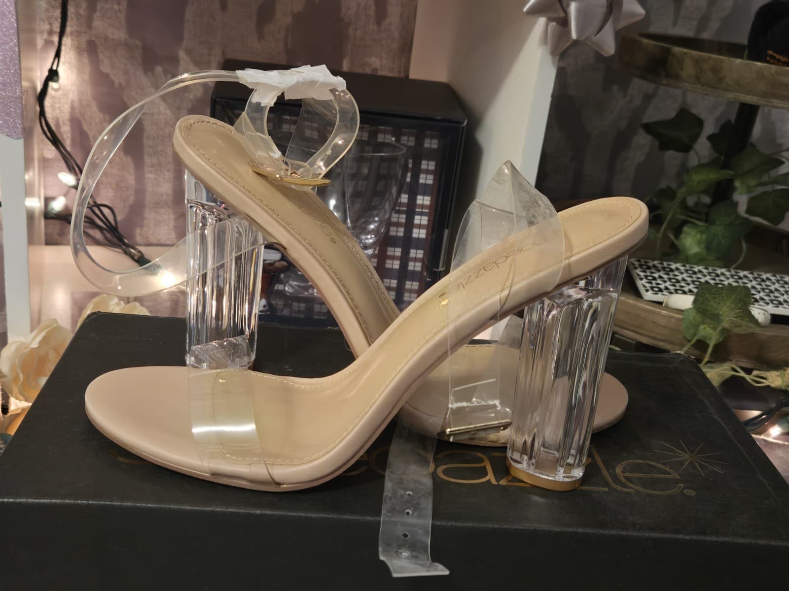 🚨JustFab Clear Heels For Women 4Inches Chunky Heels Sandals Nude Ankle- Size 10 - Thumbnail 12