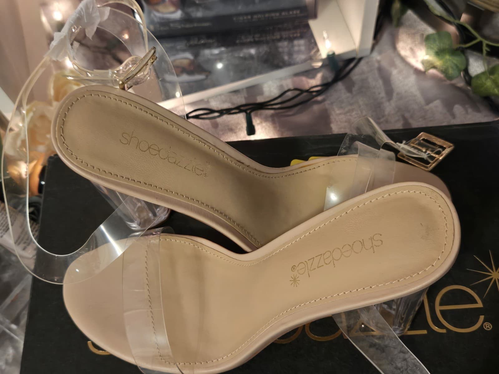 🚨JustFab Clear Heels For Women 4Inches Chunky Heels Sandals Nude Ankle- Size 10 - Thumbnail 4