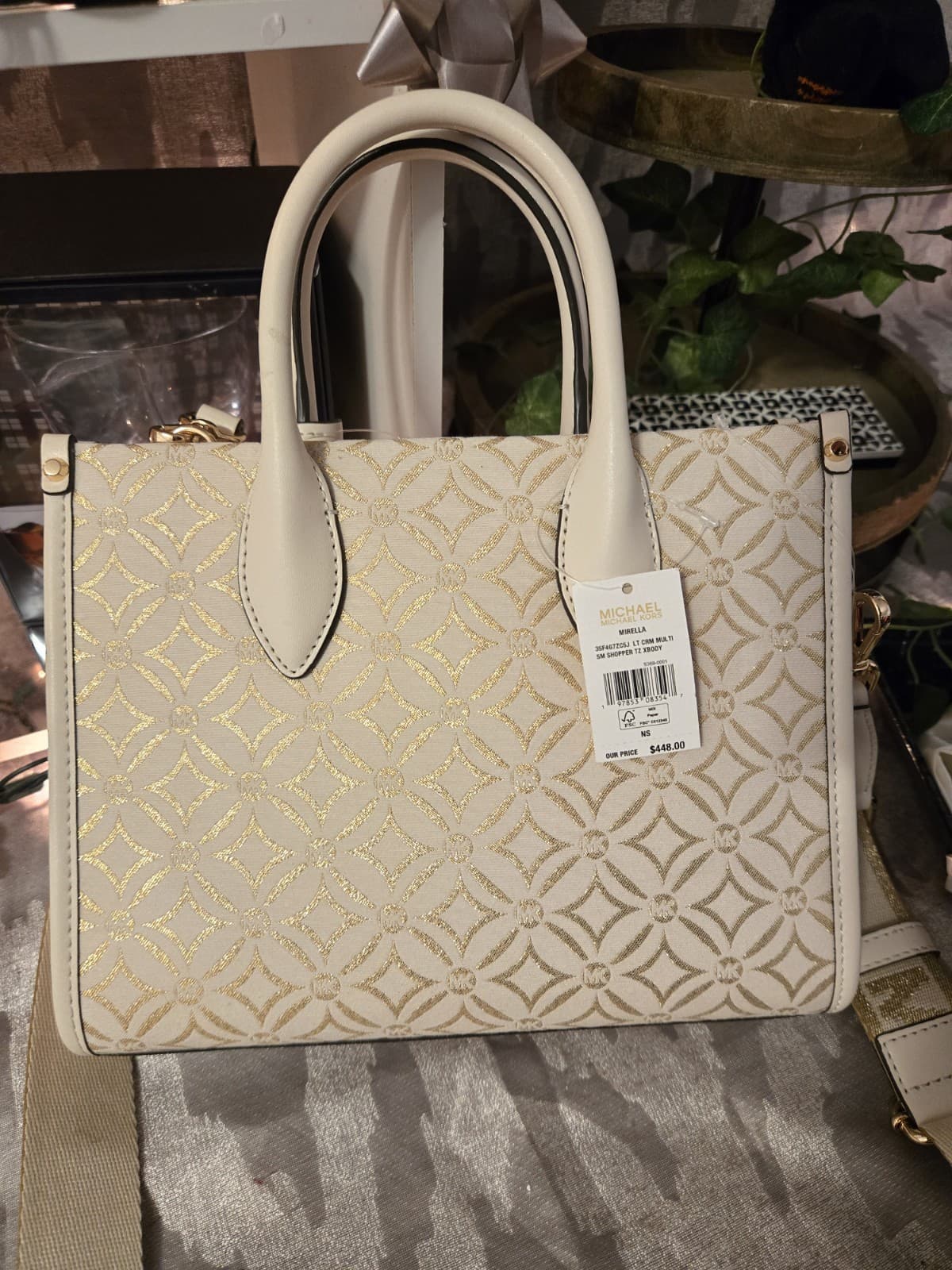 Michael Kors Mirella Small Shopper Tote Crossbody Cream Gold MK Logo NWT - Thumbnail 11
