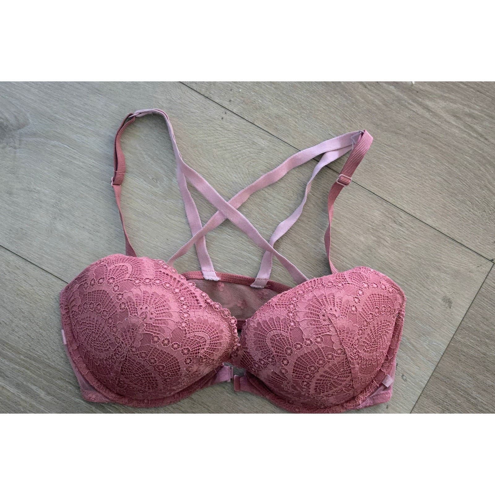 Victoria's Secret 36D Dark Pink Lace Mesh Bra Underwire Women's Lingerie - Thumbnail 2