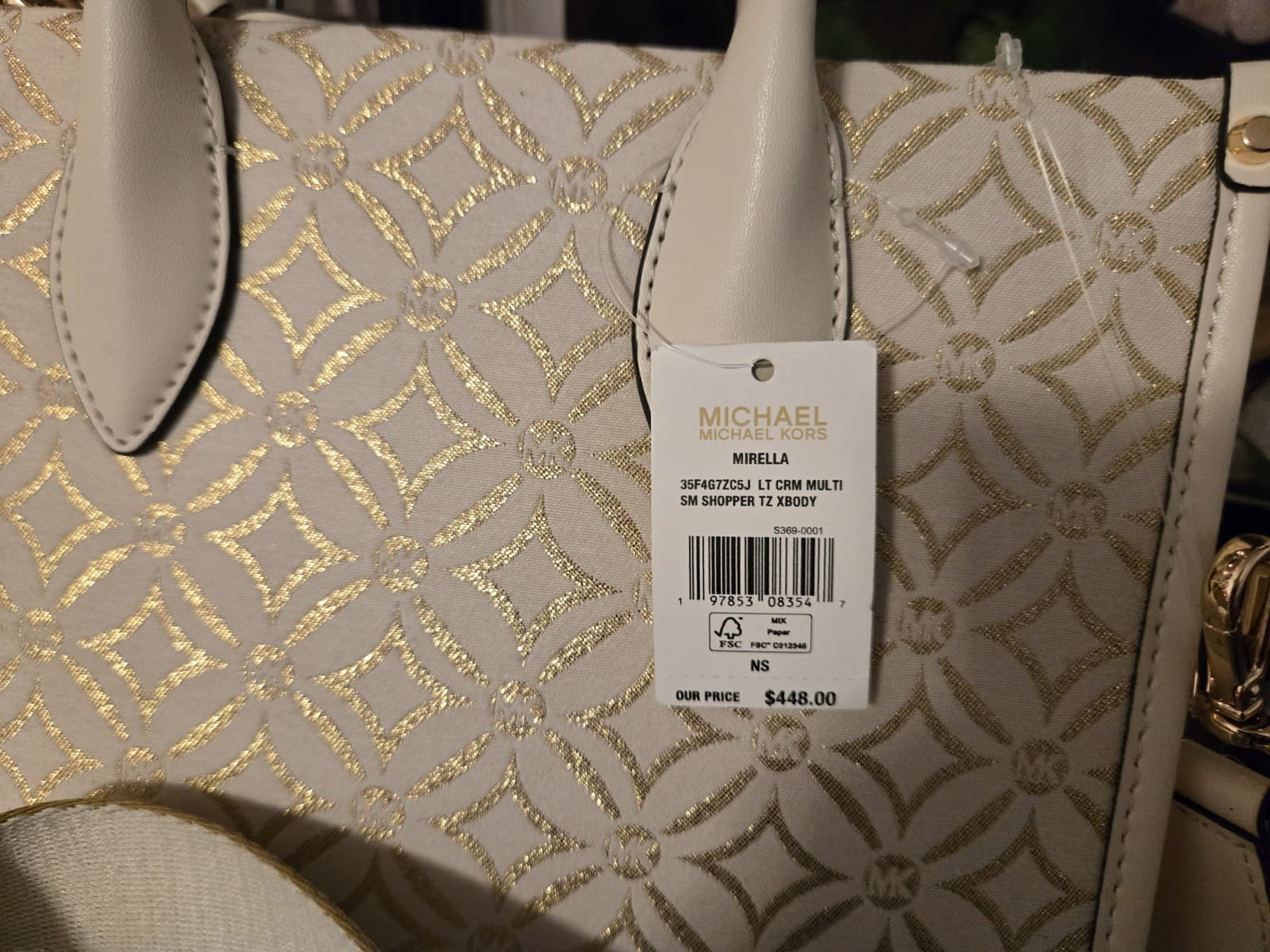 Michael Kors Mirella Small Shopper Tote Crossbody Cream Gold MK Logo NWT - Thumbnail 8