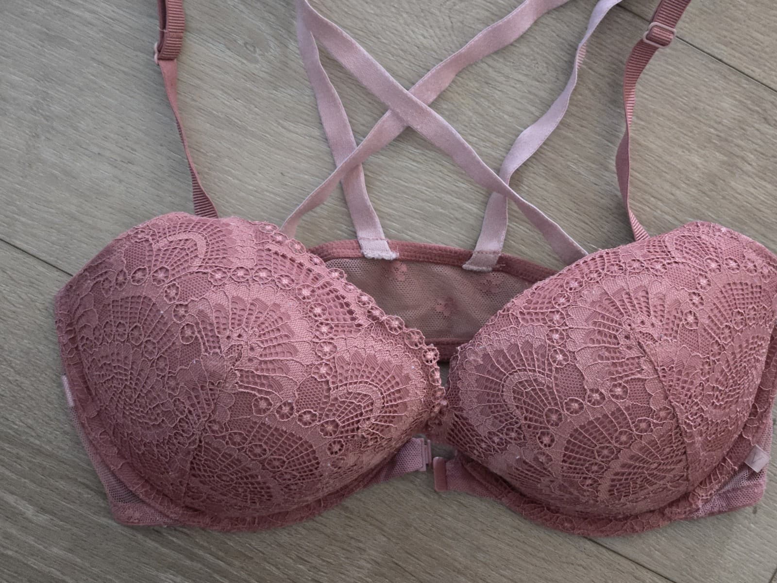 Victoria's Secret 36D Pink Lace Longline Bra Strappy Back Lingerie - Thumbnail 2