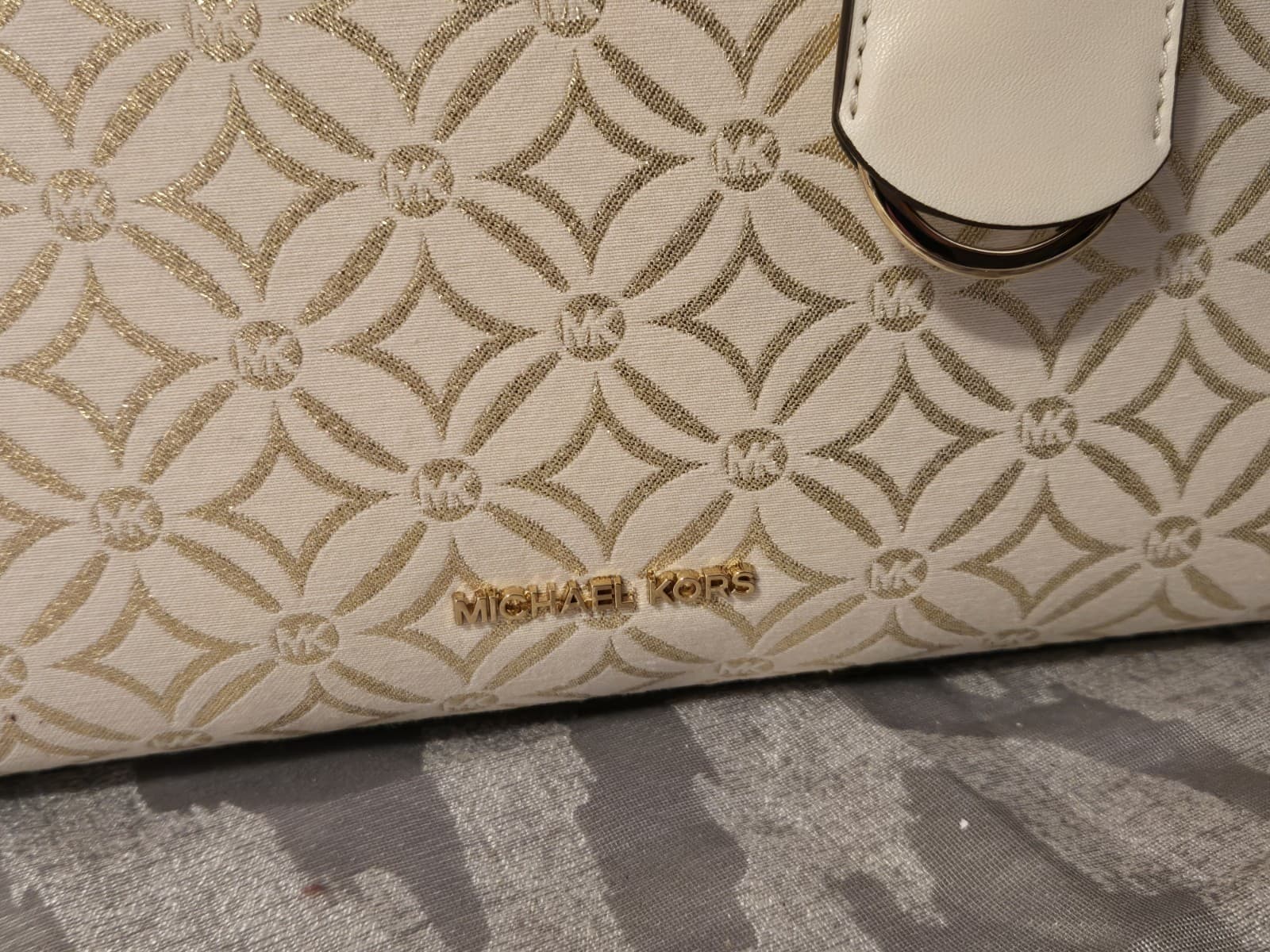 Michael Kors Mirella Small Shopper Tote Crossbody Cream Gold MK Logo NWT - Thumbnail 2