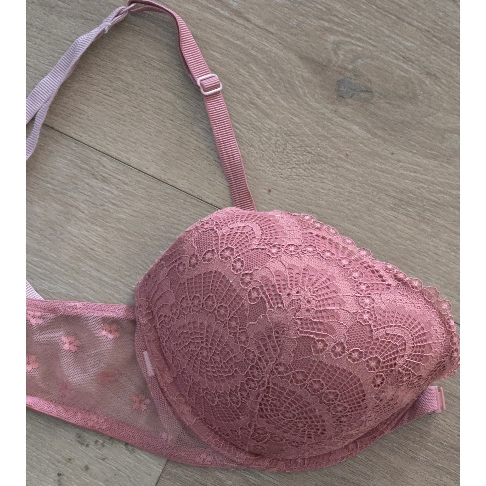Victoria's Secret 36D Dark Pink Lace Mesh Bra Underwire Women's Lingerie - Thumbnail 6